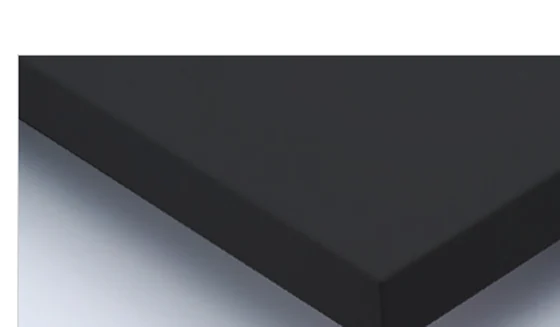 Matte raven black cabinet finish sample.