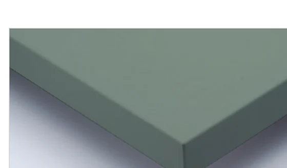 Matte serpentine green cabinet finish sample.