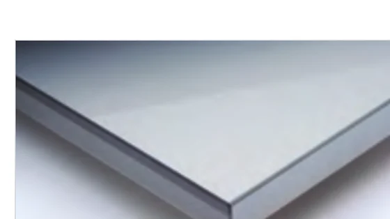 High-gloss metallic silver cabinet finish sample.