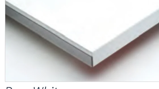 High-gloss pure white cabinet finish sample.